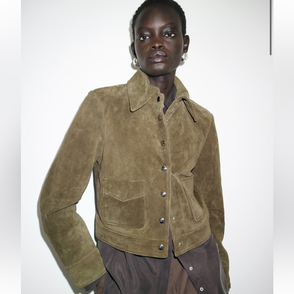 Mango olive green Suede jacket